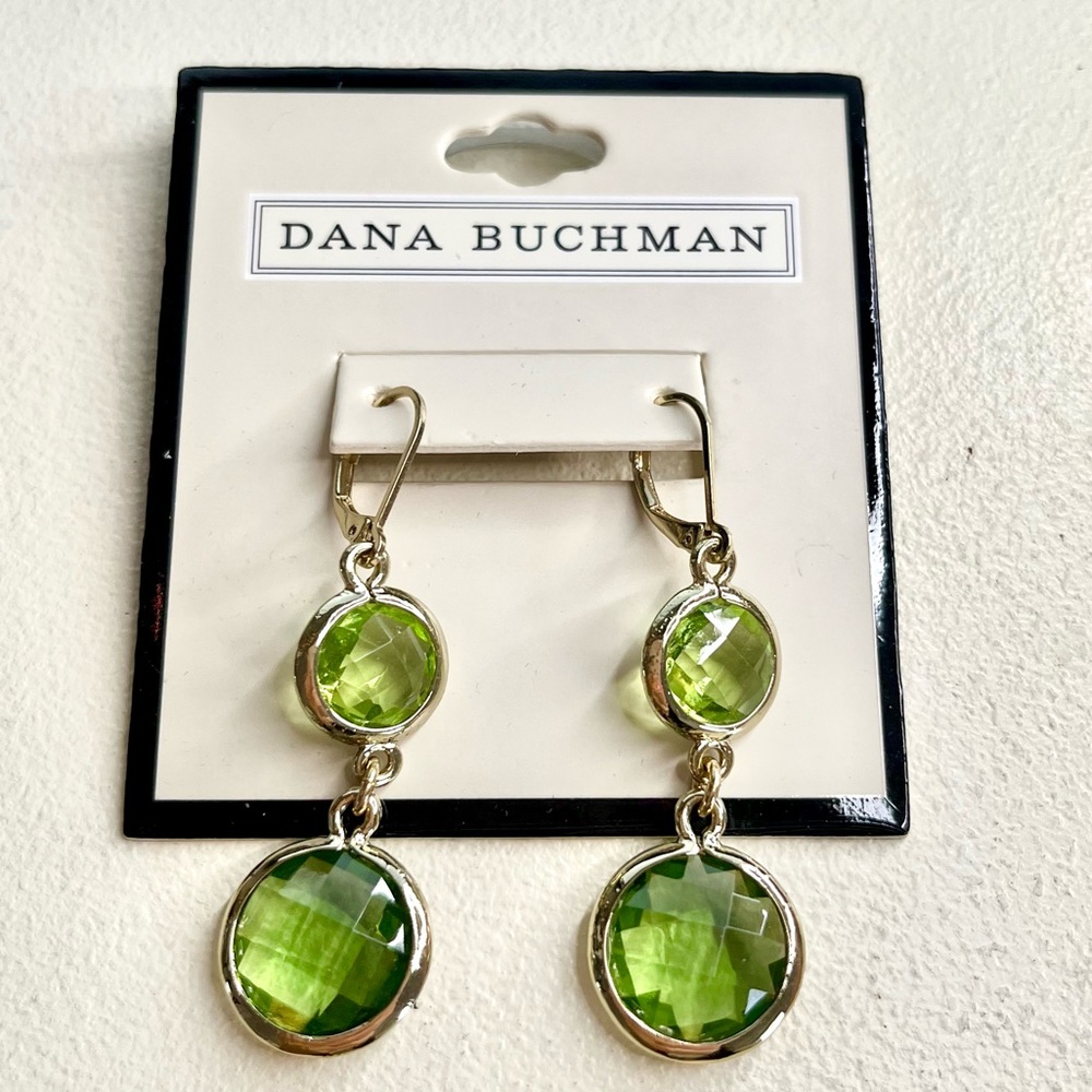 Vintage Green Gem Dangle Earrings by Dana Buchman